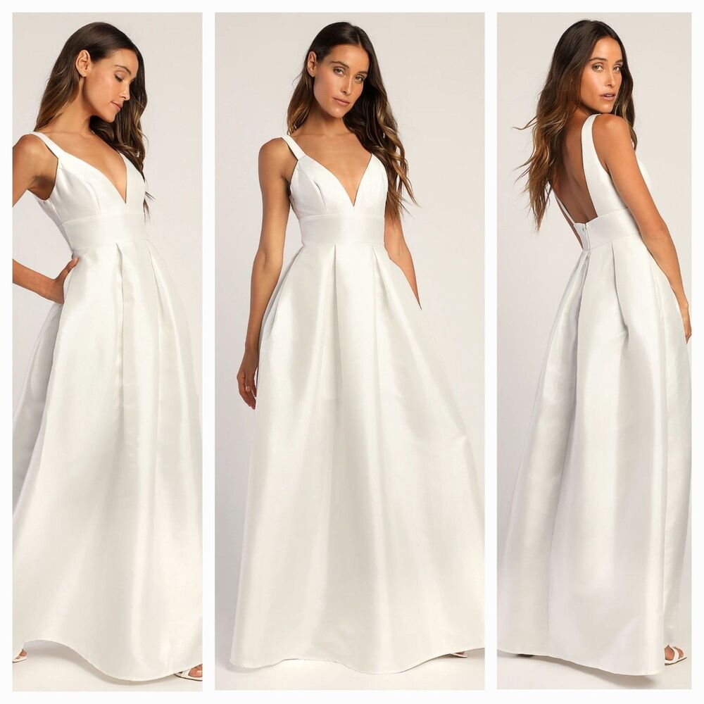 New LULUS Maniju (M) Ready For Romance Ivory Sleeveless Maxi Dress With Pockets